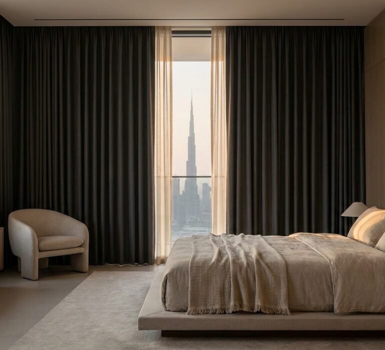 Blackout curtains in a Dubai living room