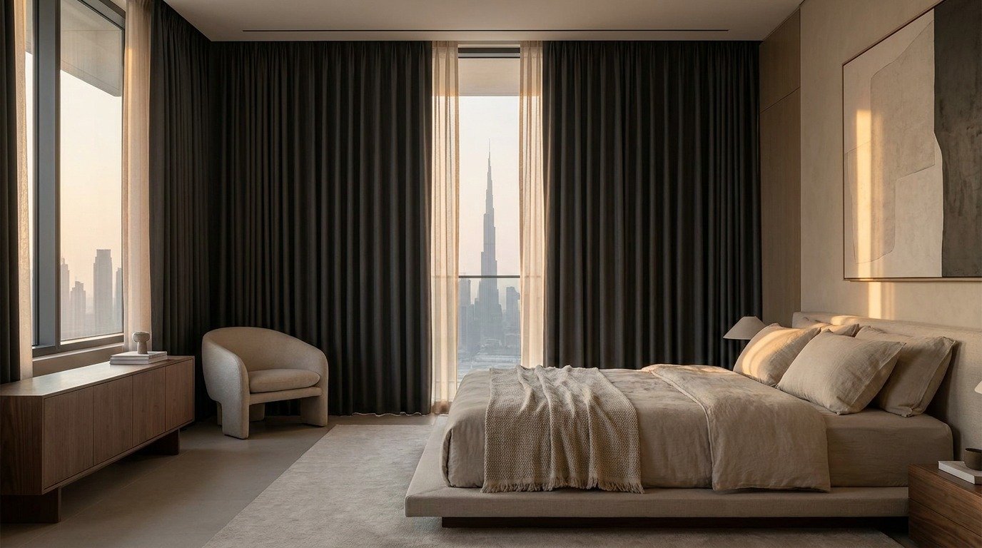 Blackout curtains in a Dubai living room