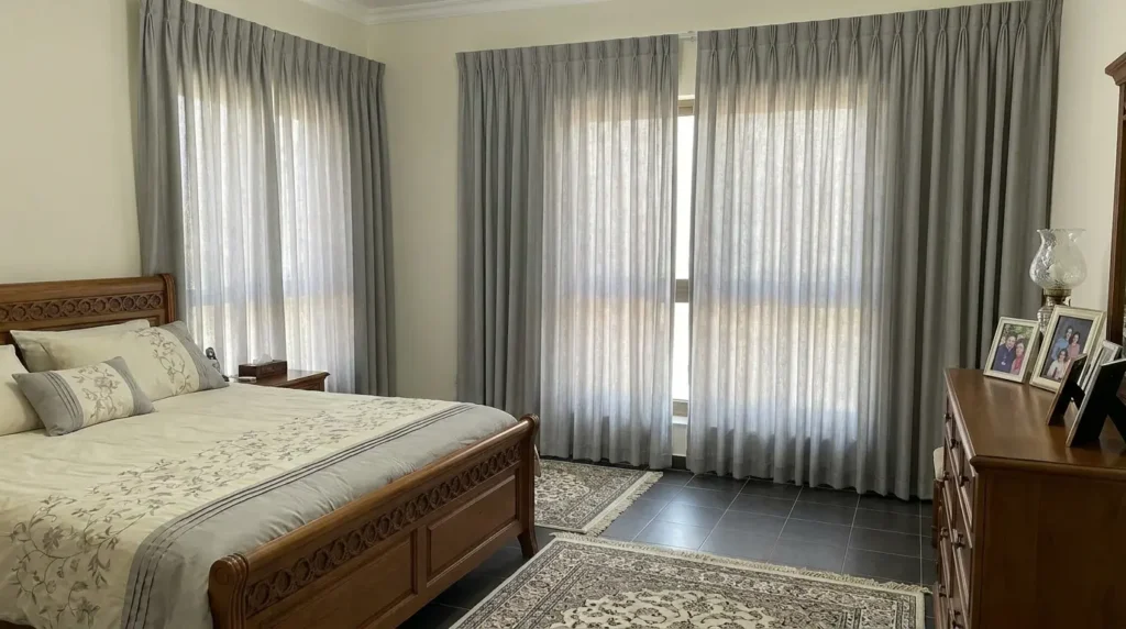 Comparison of blackout curtain fabric samples for hot climate homes in Dubai