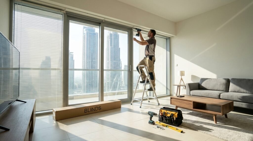 Aric blinds Dubai bedroom with soft morning light