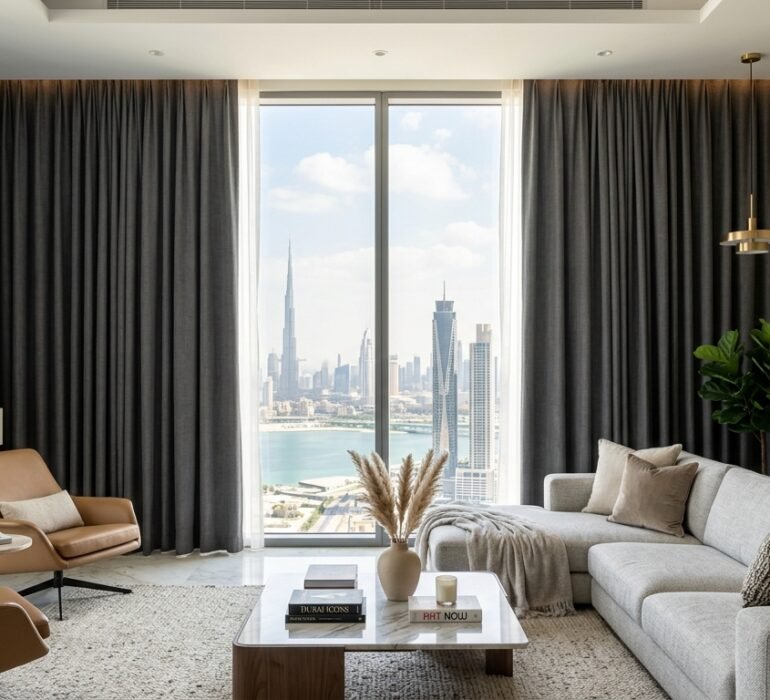 Blackout curtains for a Dubai apartment living room