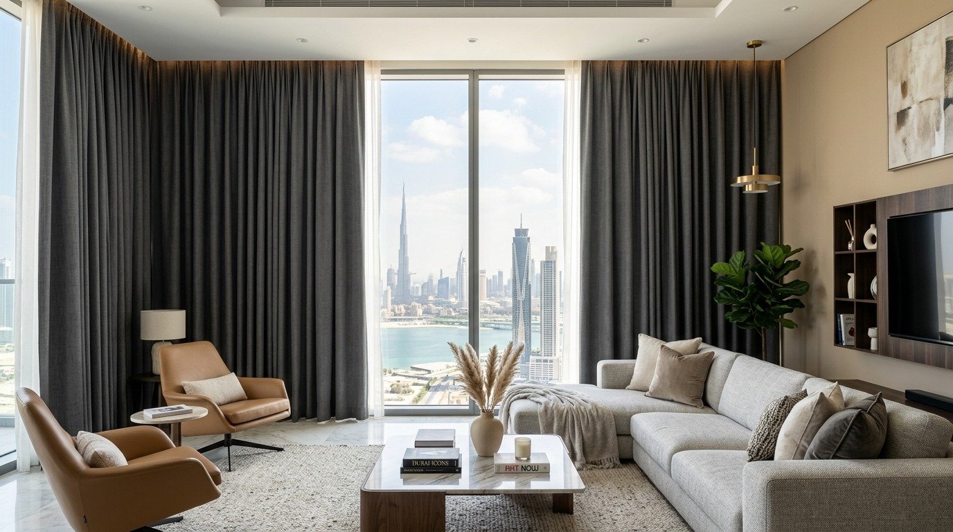 Blackout curtains for a Dubai apartment living room