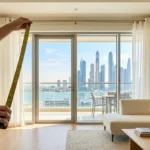 Measuring rod height to floor for sliding glass door curtains in a Dubai apartment